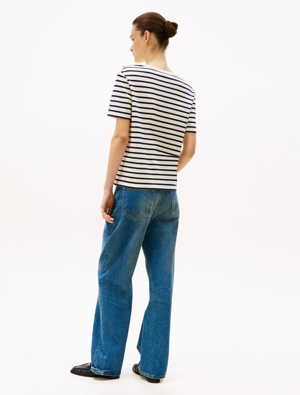 條紋船領寬鬆 T 恤, Calico/Dark Night Navy Stp, hi-res