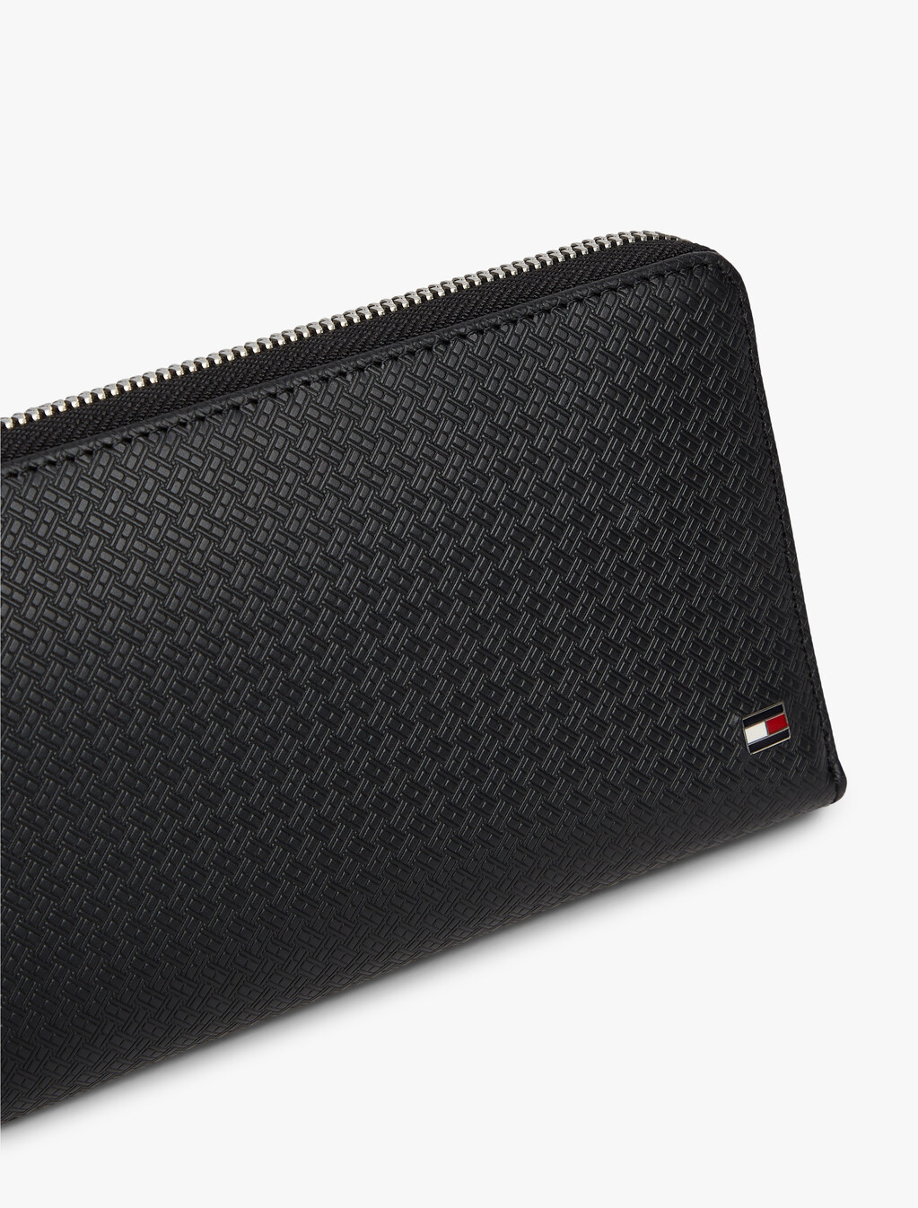 壓花拉鍊皮夾, Black, hi-res