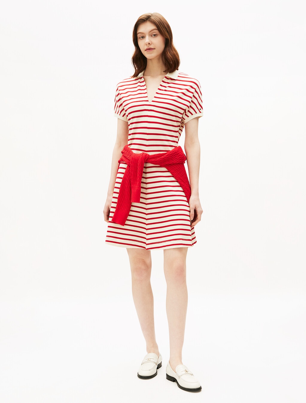 Asia Fit Lyocell Fit & Flare Polo Dress, Calico/Primary Red M Stp, hi-res
