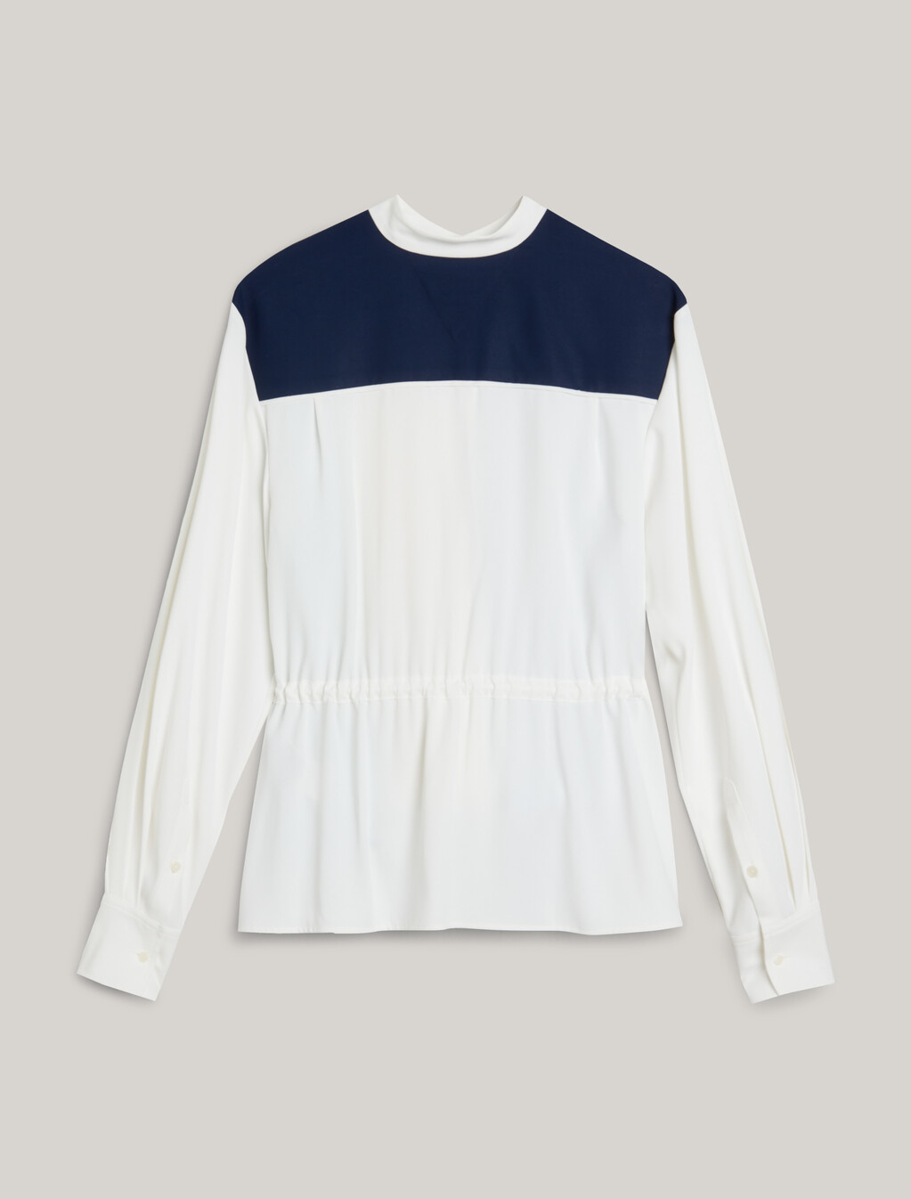 Pleated Colour-Blocked Regular Fit Shirt, Ecru, hi-res