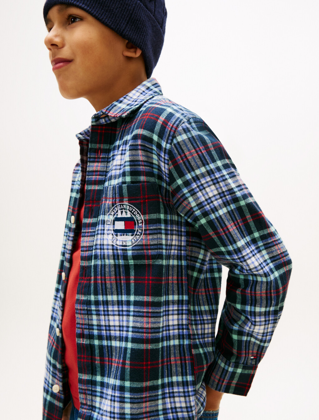 Regular Fit Logo Embroidery Check Shirt, Dark Night Navy Check, hi-res