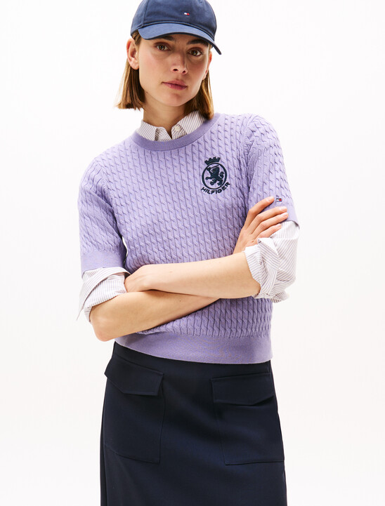 Tommy Crest Cable Knit Sweater
