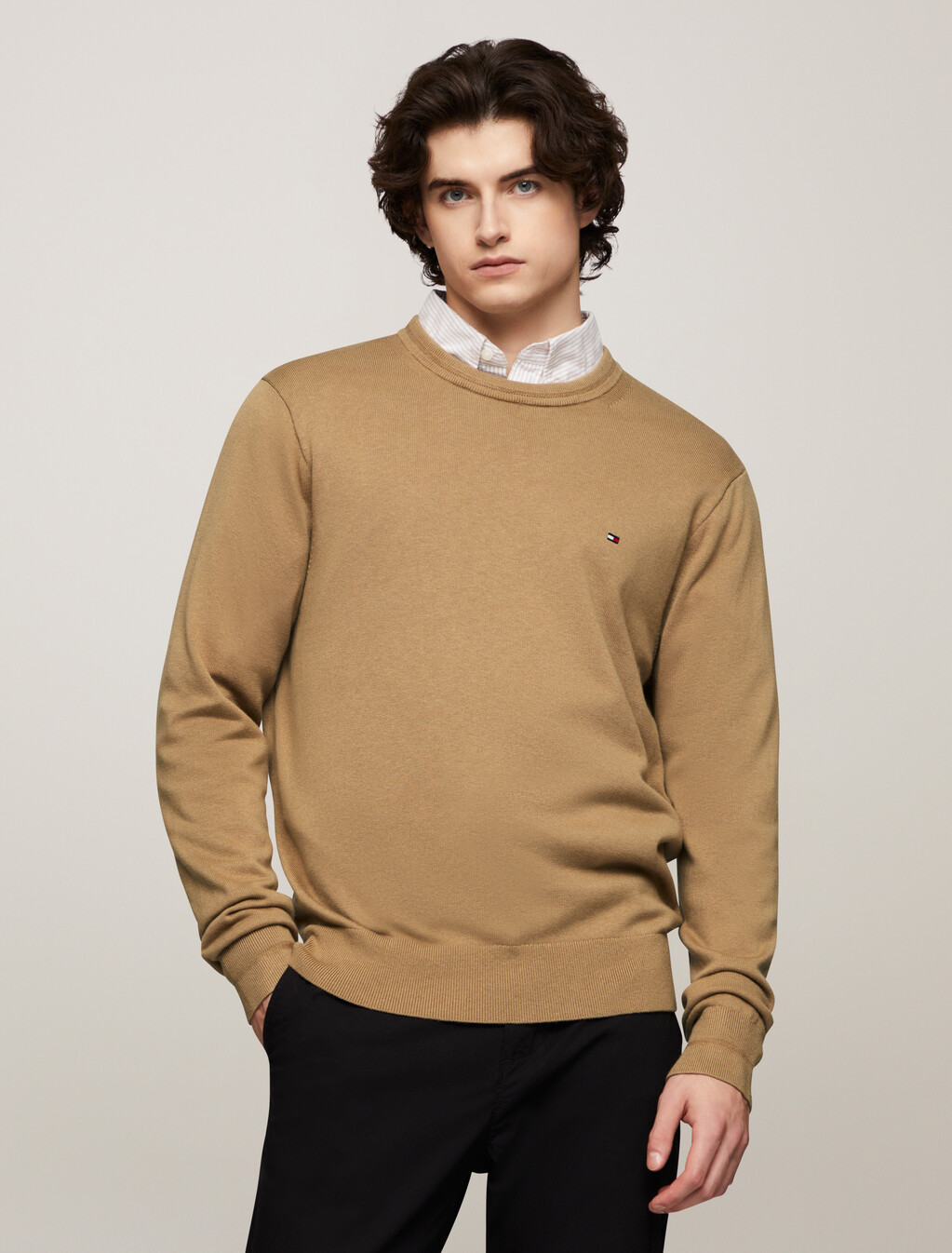 Cotton Silk Crewneck Sweater, Safari Canvas, hi-res