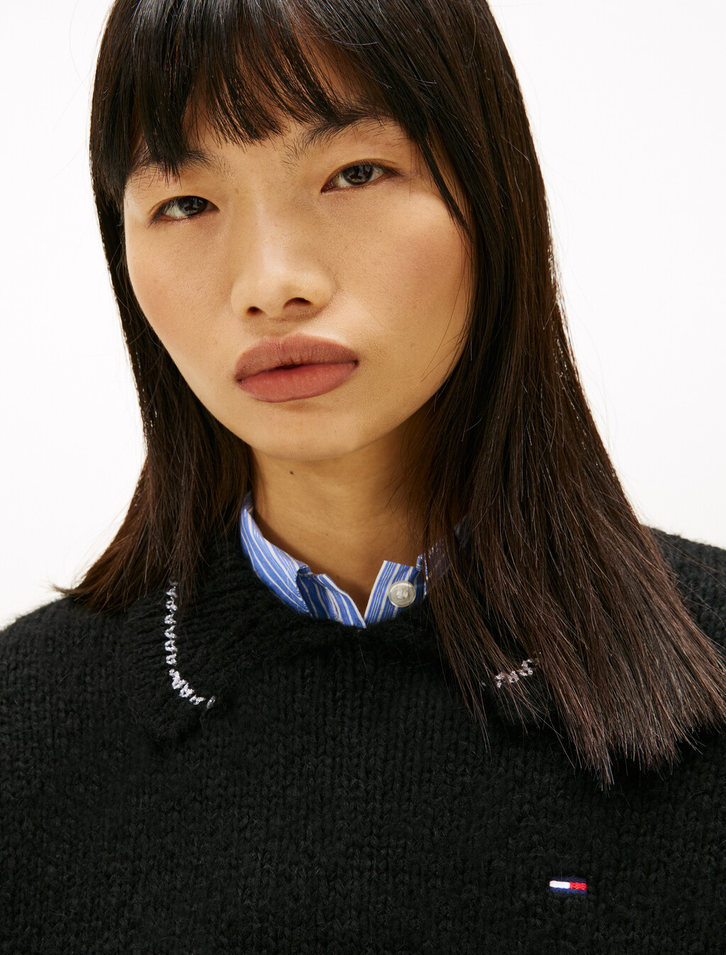 Argyle Oversized Polo Jumper With Alpaca, Black, hi-res