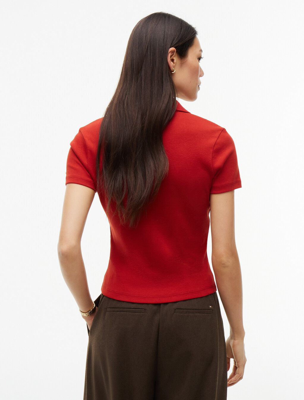 Slim Fit Gold-Tone Button Polo Shirt, Dark Magma, hi-res