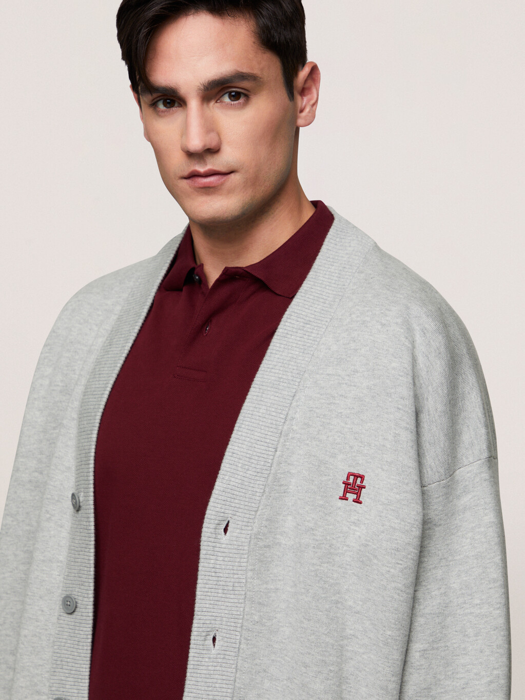 TH Monogram 雙面針織棉質開襟外套, Light Grey Heather, hi-res