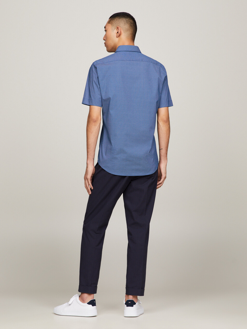 Micro Print Short Sleeve Regular Shirt, Anchor Blue / Optic White, hi-res
