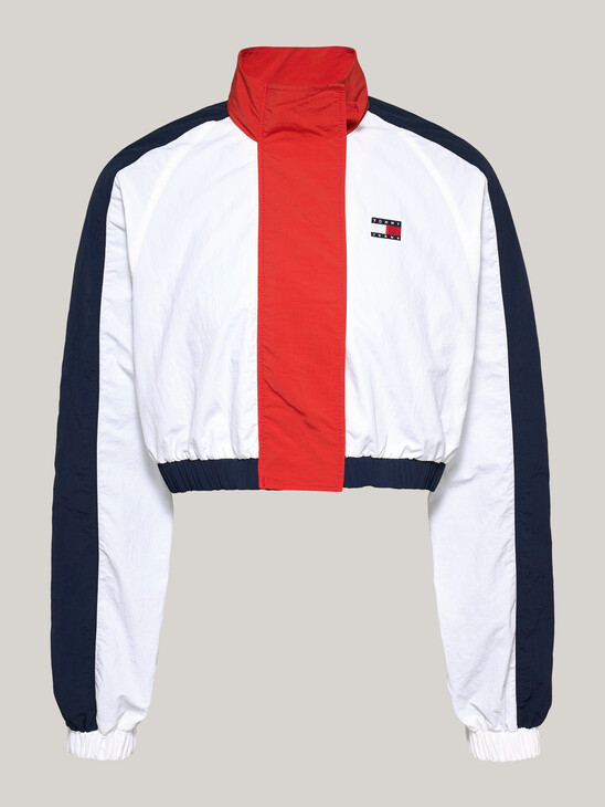 Colour-Blocked Cropped Windbreaker Jacket