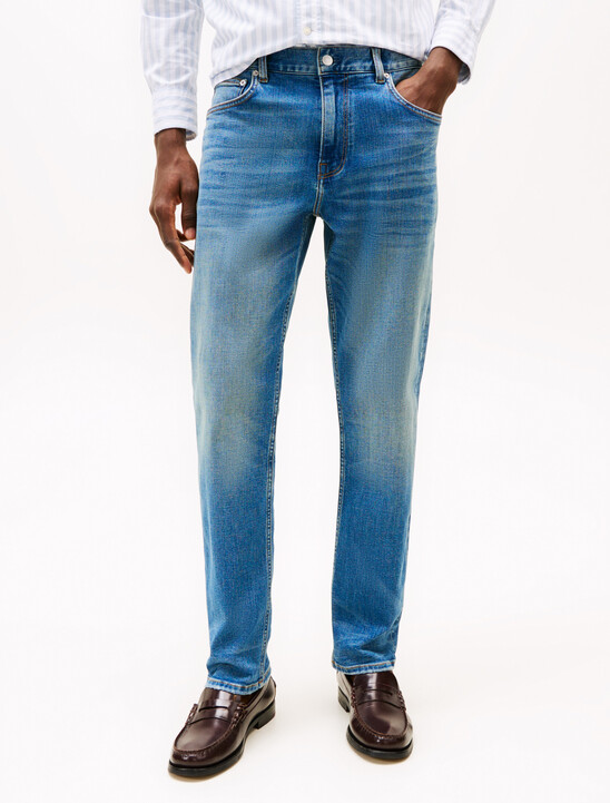 Whiskered Straight Leg Jeans
