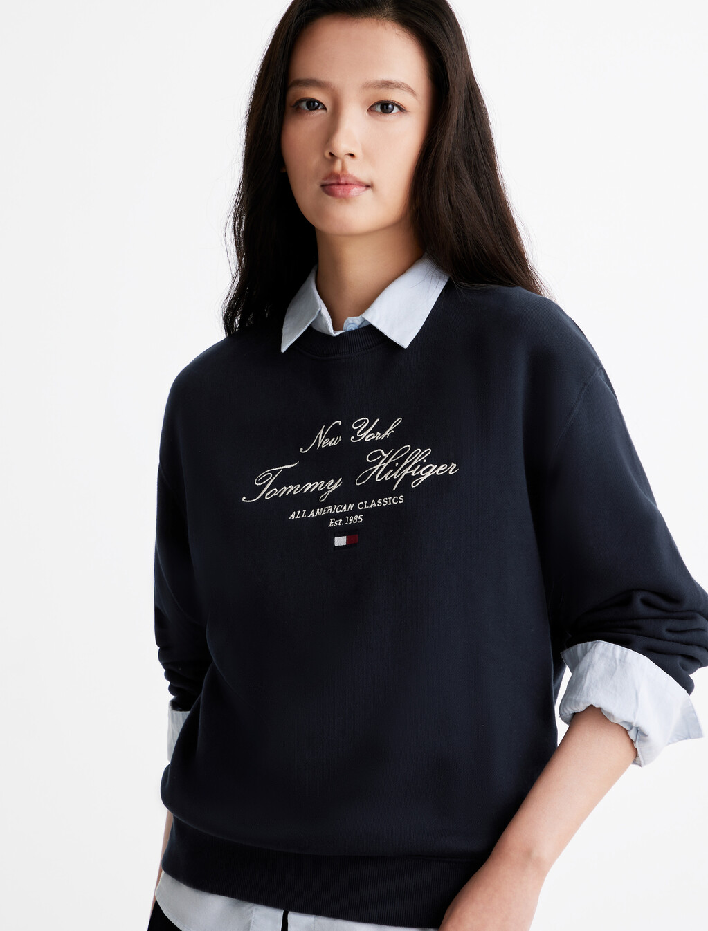 Script Logo Embroidery Sweatshirt, Dark Night Navy, hi-res