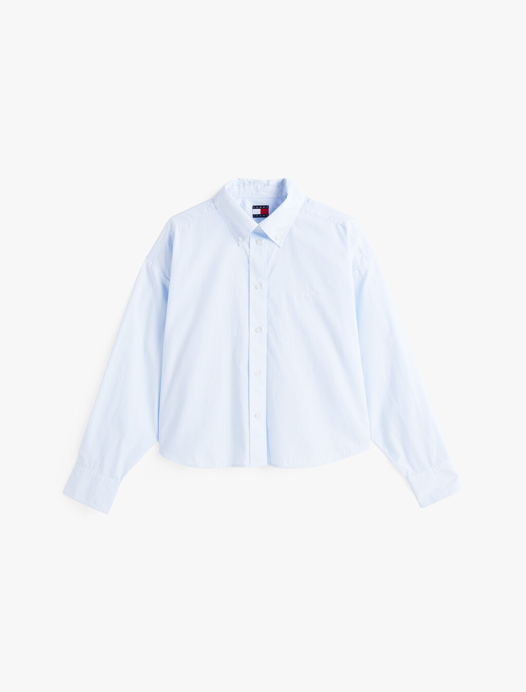 短版條紋府綢襯衫, Light Powdery Blue / Stripe, hi-res