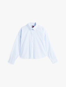 短版條紋府綢襯衫, Light Powdery Blue / Stripe, hi-res