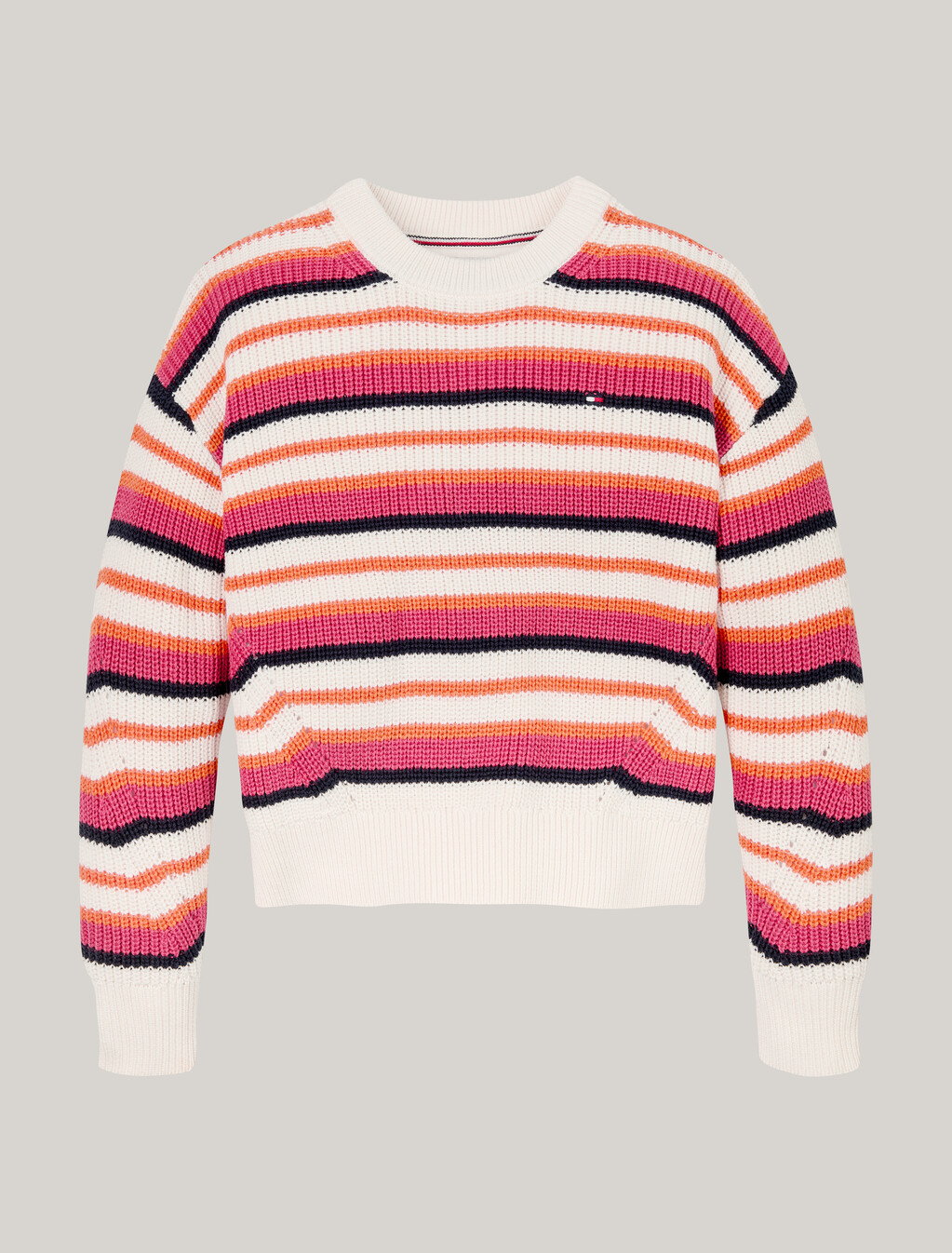 條紋圓領寬鬆版型毛衣, Ancient White Stripe Multicolor, hi-res