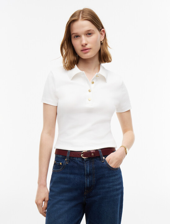 Slim Fit Gold-Tone Button Polo Shirt