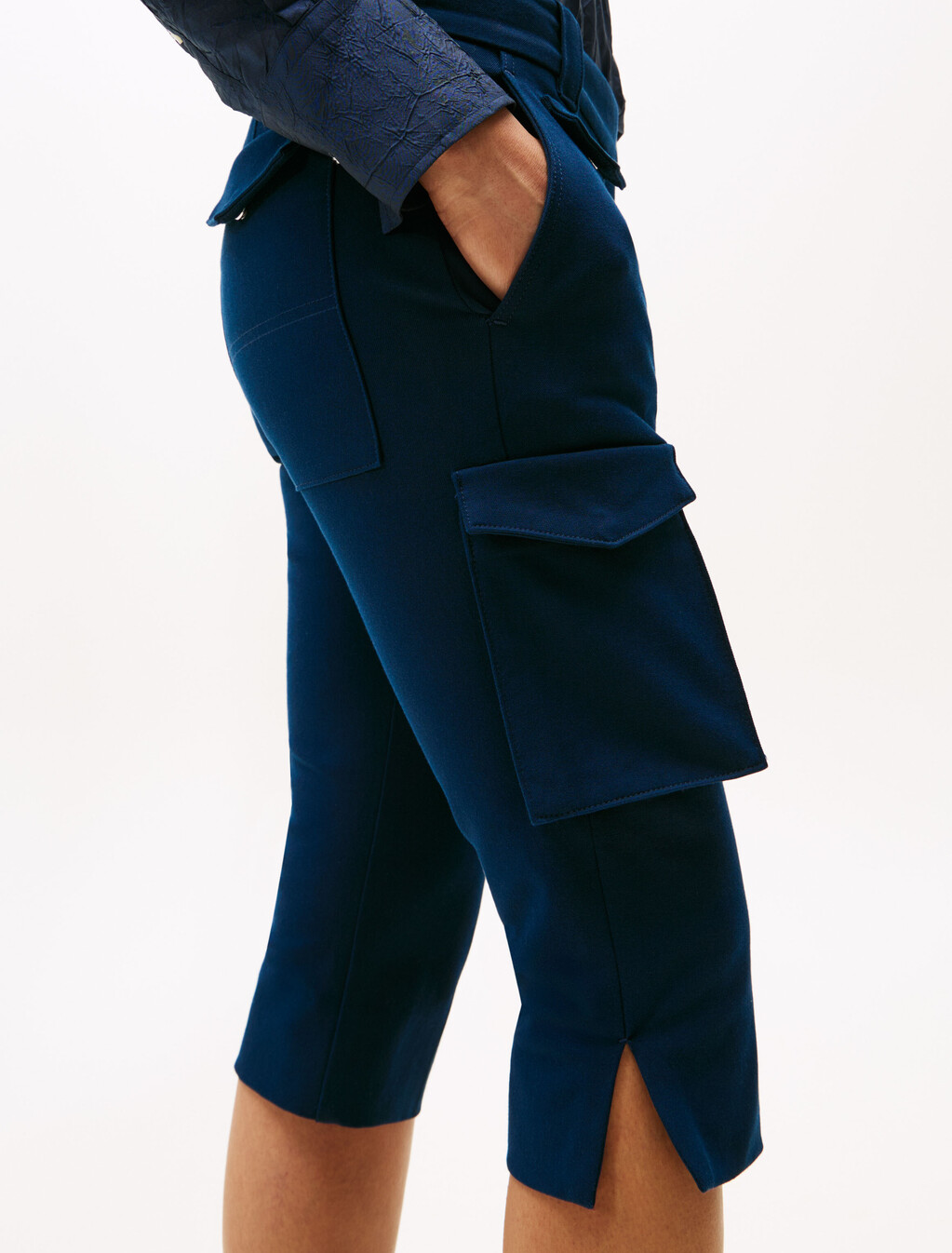 The Runway Collection Slim Cropped Cargo Trousers, Dark Night Navy, hi-res