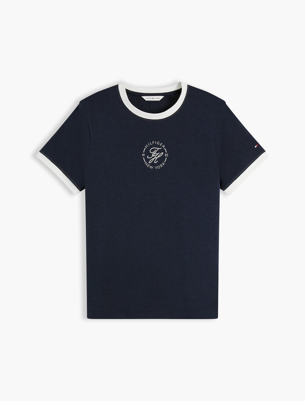刺繡標誌對比色邊 T 恤, Dark Night Navy, hi-res