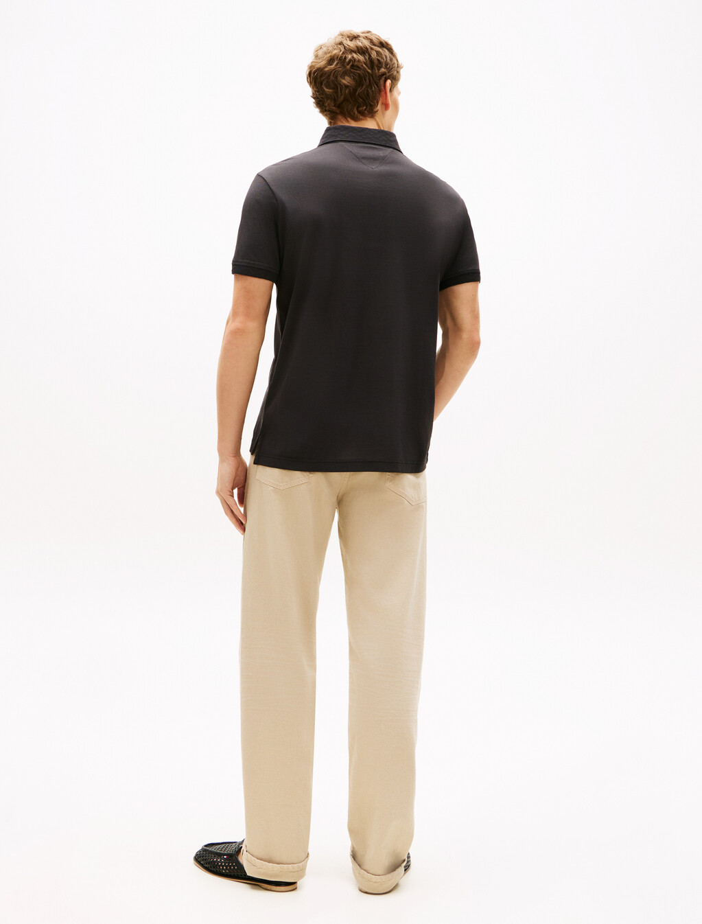 Regular Pique Jacquard Collar Polo Shirt, Black, hi-res