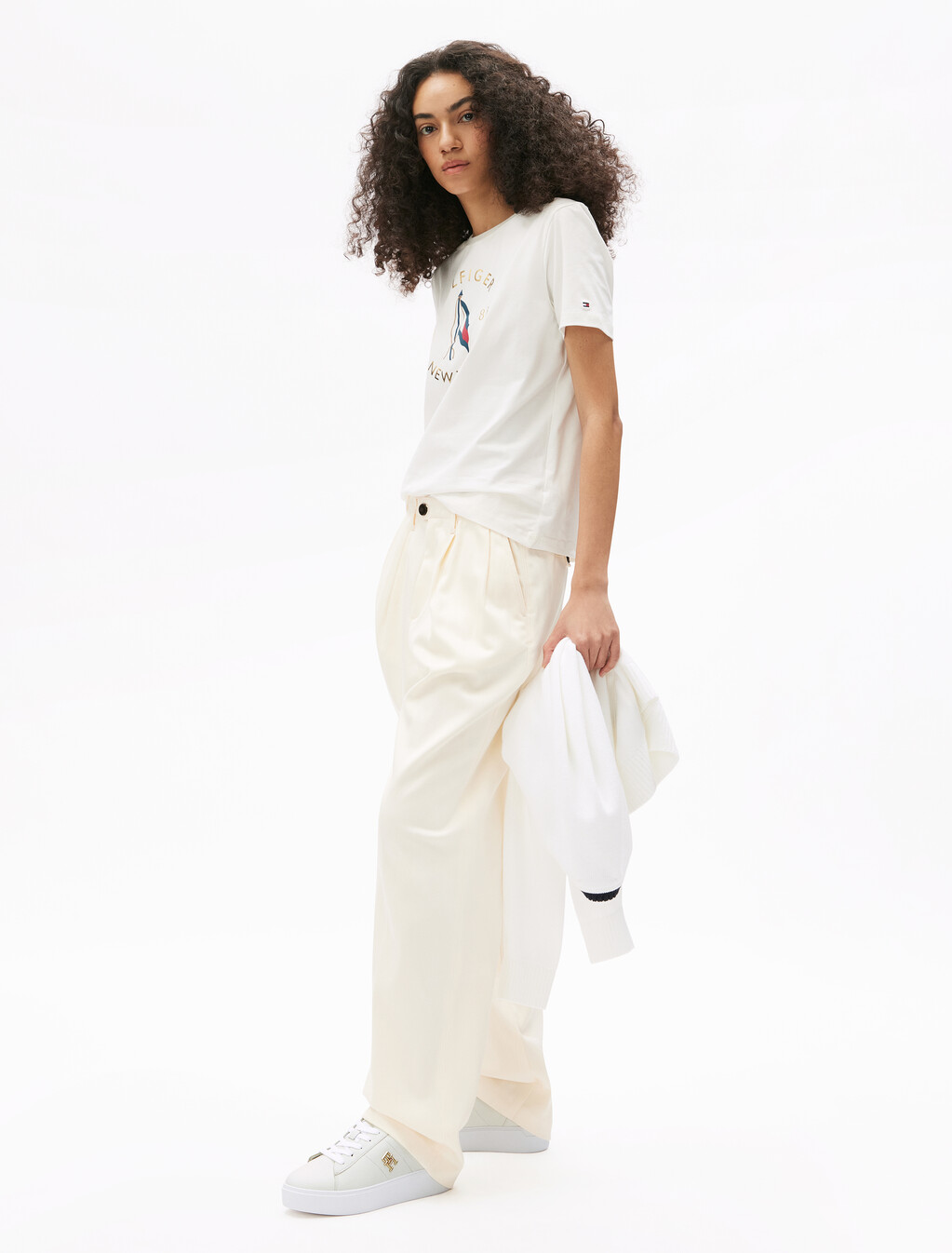 Leather Platform Court Trainers, White, hi-res