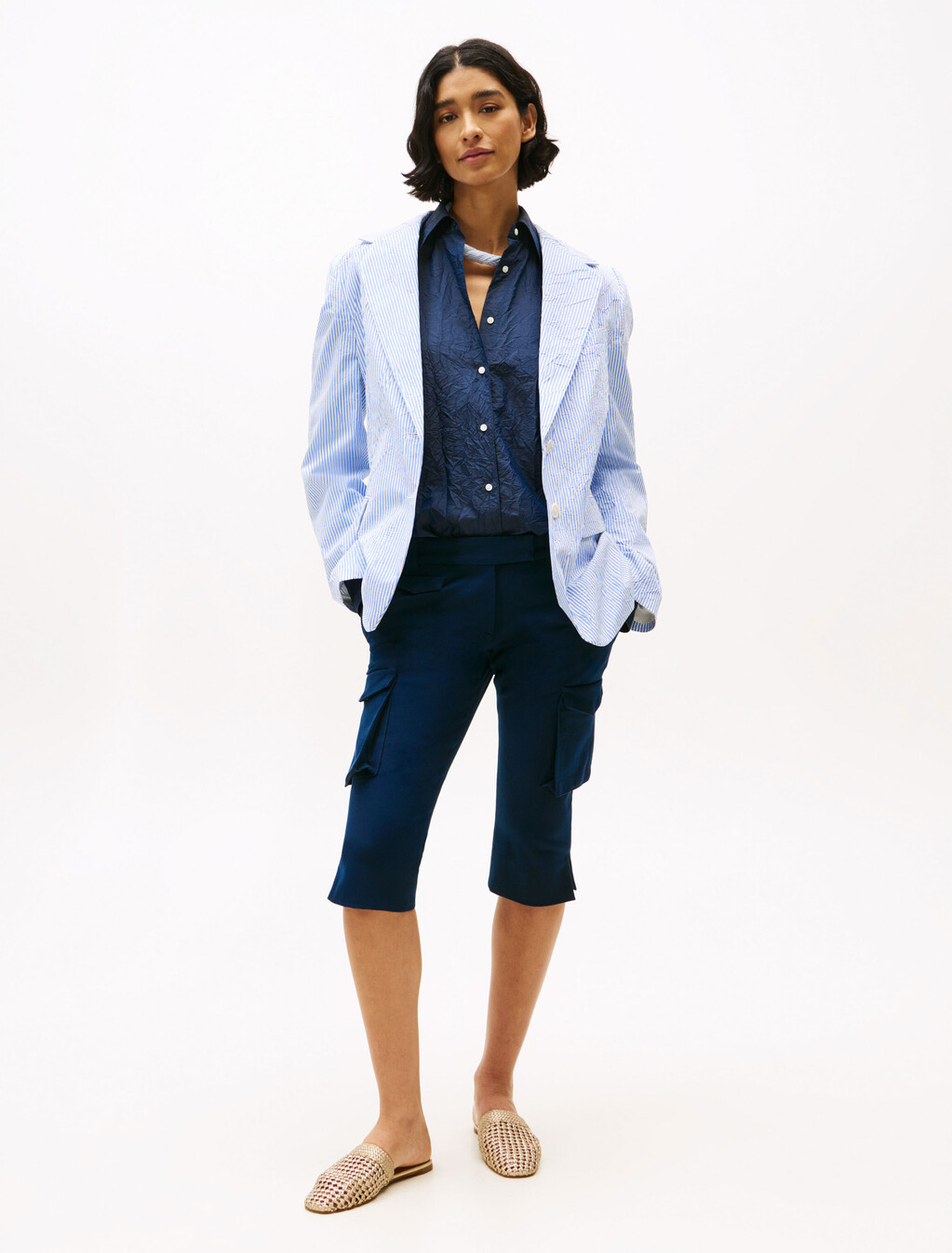 The Runway Collection Slim Cropped Cargo Trousers, Dark Night Navy, hi-res