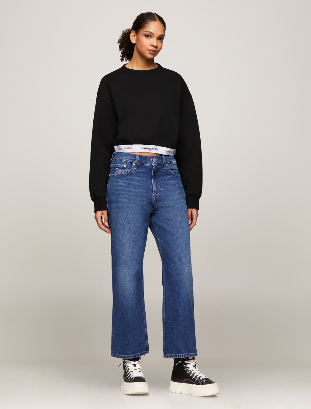 Boxy Cropped Logo Underband Sweatshirt, Black, hi-res