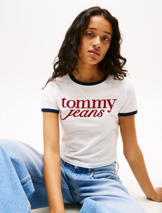 Logo Slim Ringer T-Shirt, Ecru Logo Slim Ringer T-Shirt