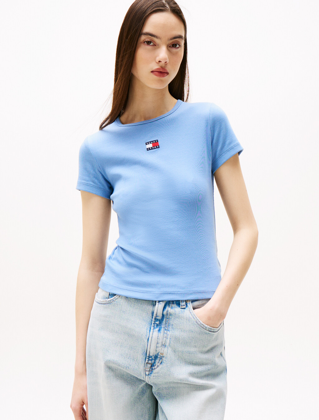 Slim Badge Ribbed T-Shirt, Colorado Blue, hi-res