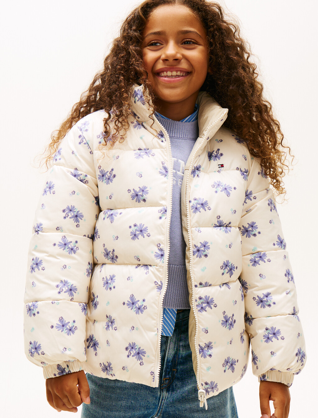 Floral Print Reversible Relaxed Puffer Jacket, Ancient White / Floral Aop, hi-res