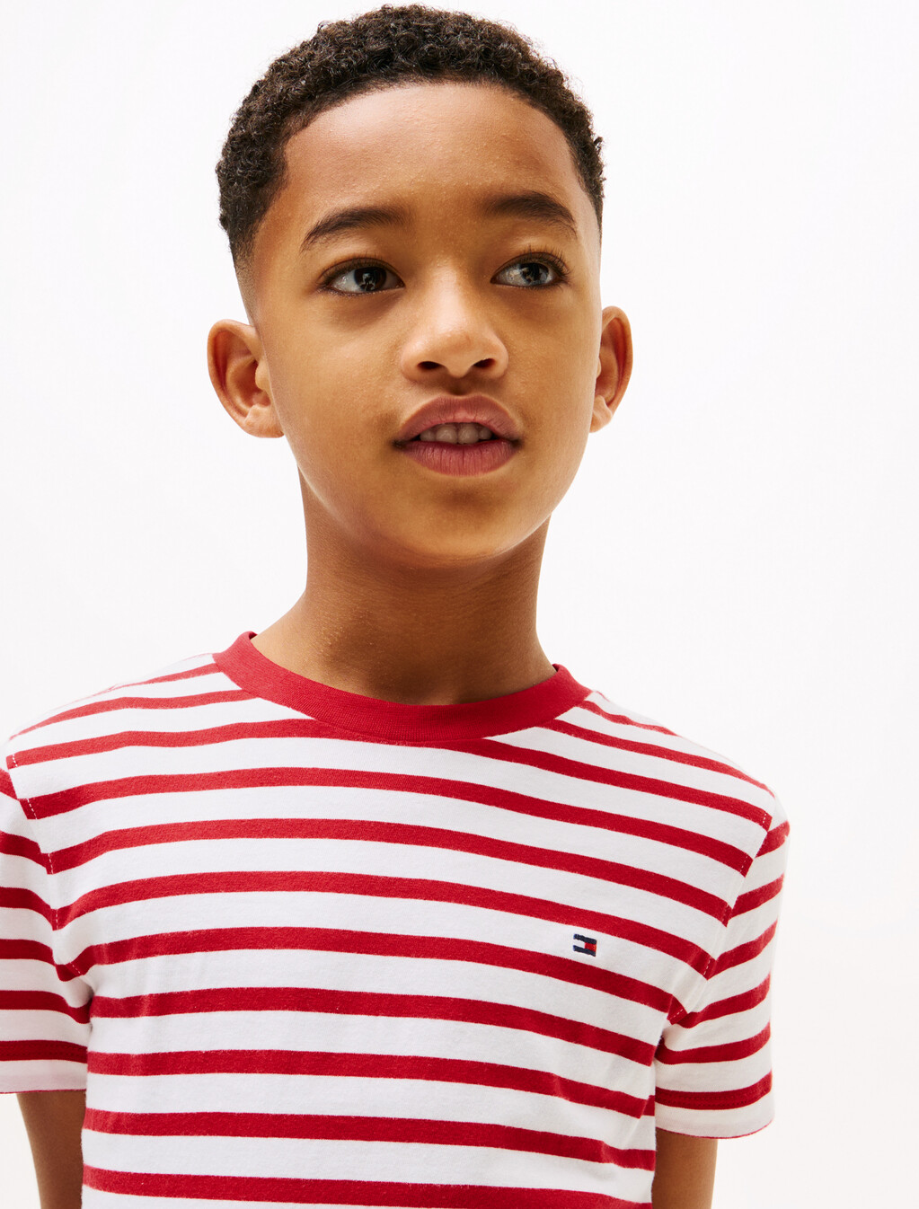 Contrast Crew Neck T-Shirt, Primary Red White Breton Stripe, hi-res