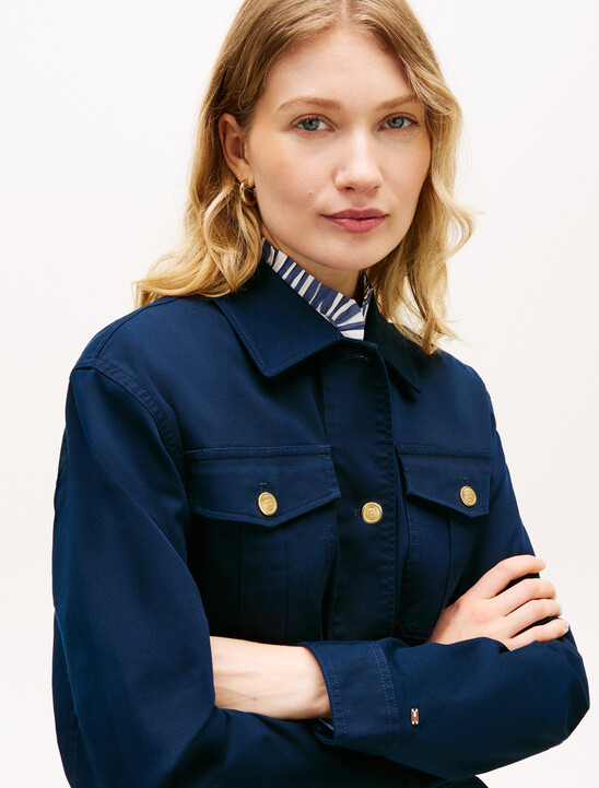 Cotton Gold Tone Button Field Jacket