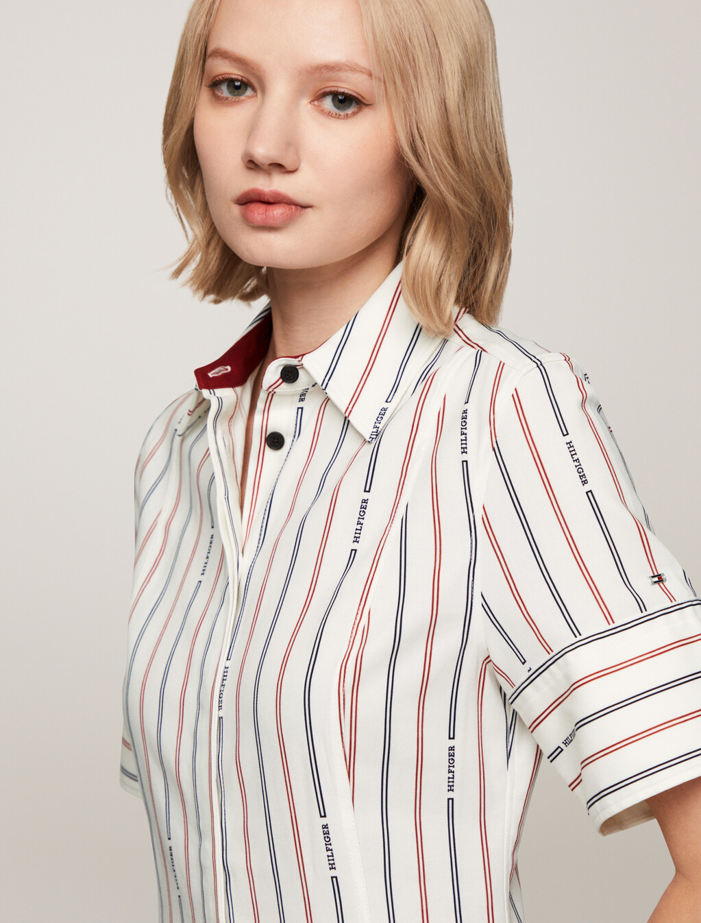 Asia Fit Logo Stripe Shirt Dress, Monotype Stp/ Ancient White, hi-res
