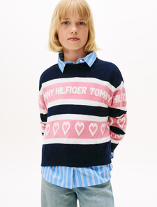 Intarsia Repeat Logo Relaxed Jumper, Dark Night Navy, hi-res