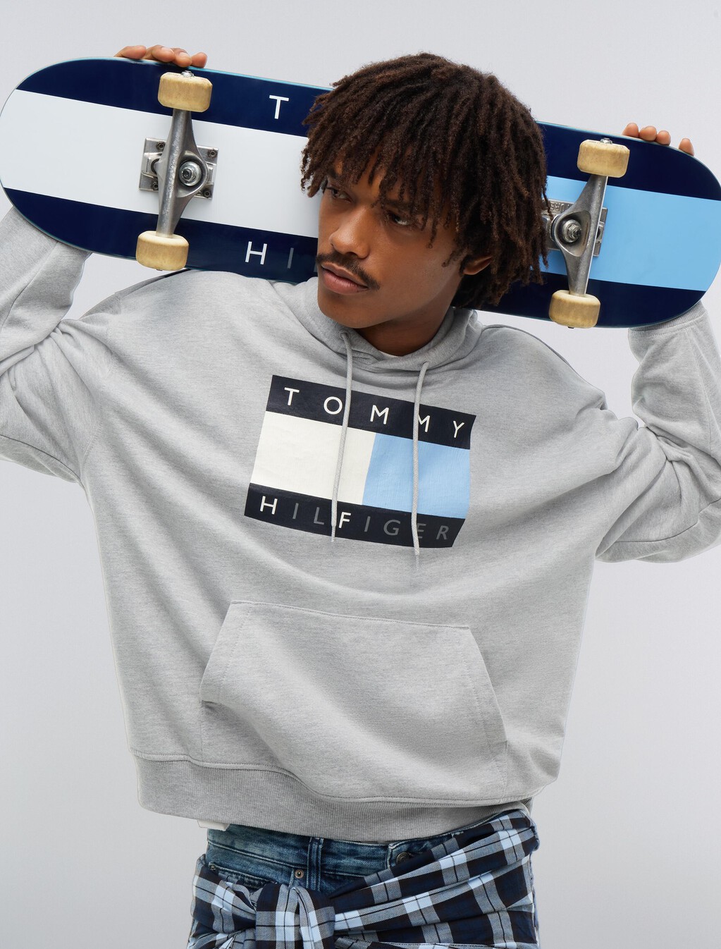 Washed Flag Logo Fleece Relaxed Hoody, Grey Heather, hi-res
