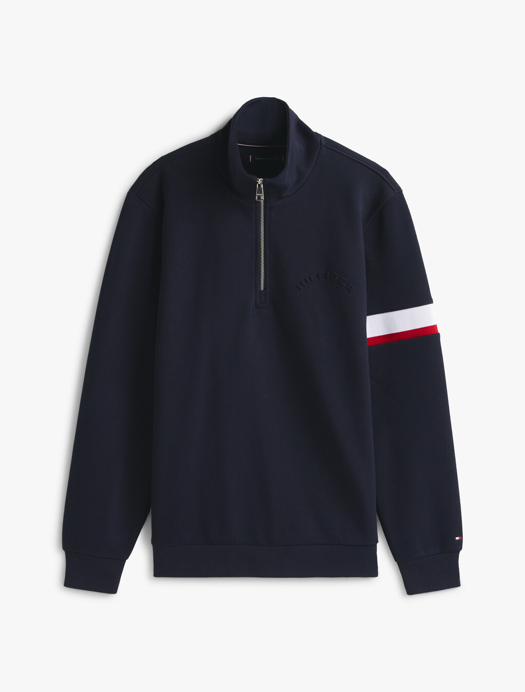 Half Zip Stripe Insert Cotton Pique Sweatshirt, Desert Sky, hi-res