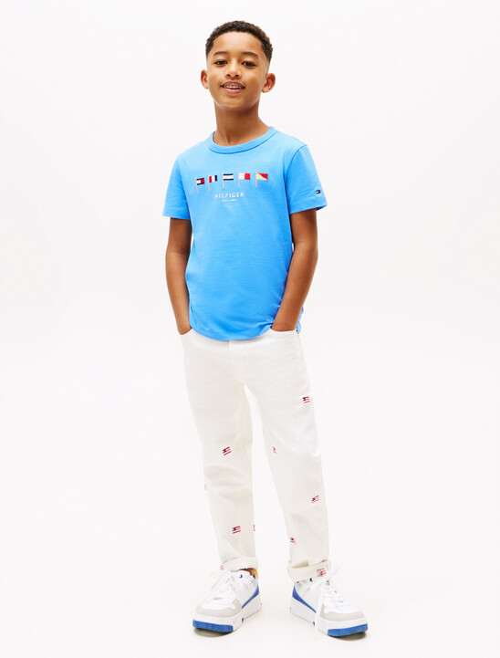 Multi-Flag Embroidery Crew Neck T-Shirt