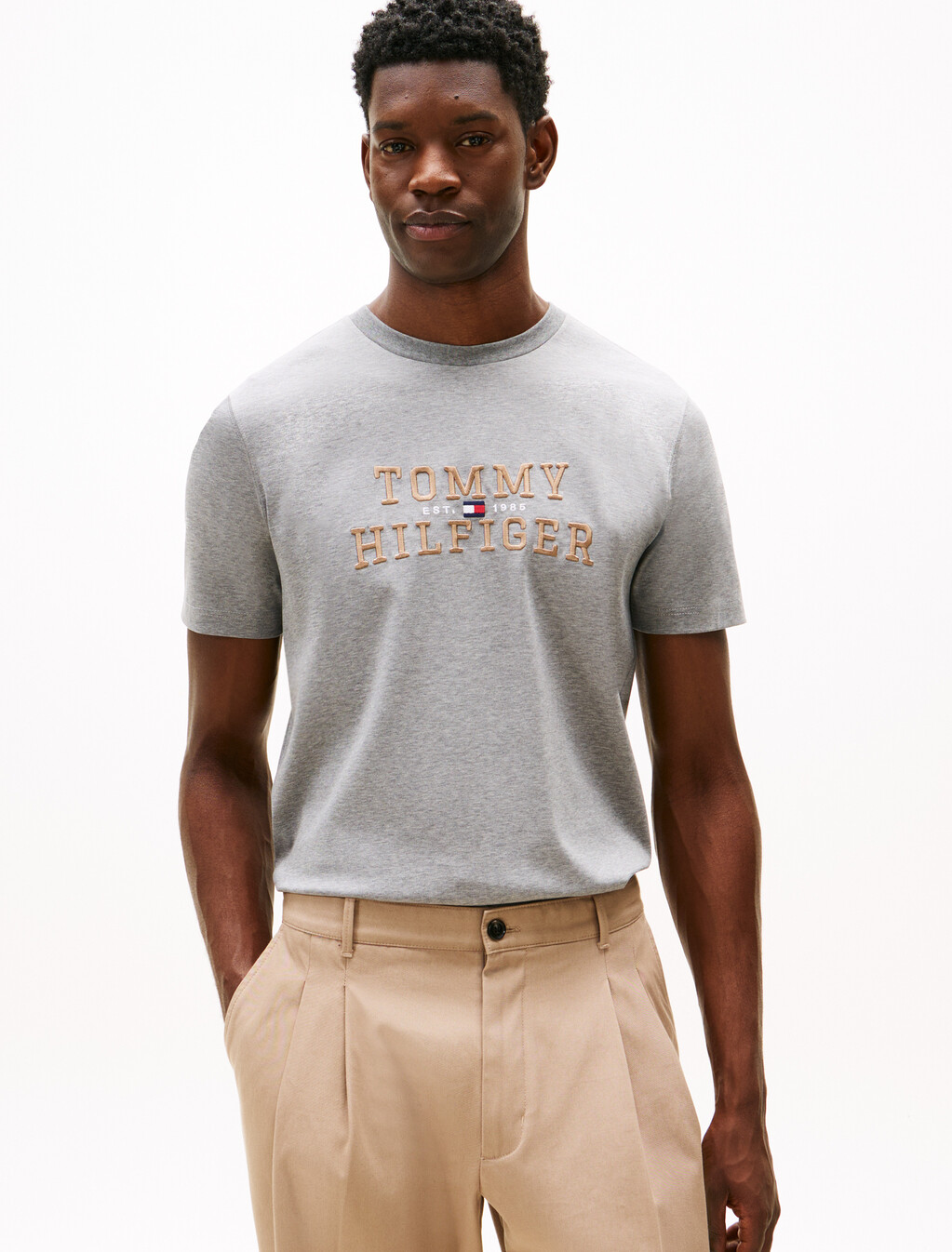 Icon 標誌刺繡短袖 T 恤, Medium Grey Heather, hi-res