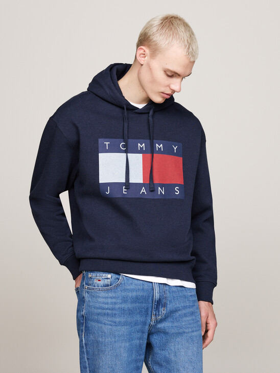 Tommy 旗幟貼章混色寬鬆連帽衛衣