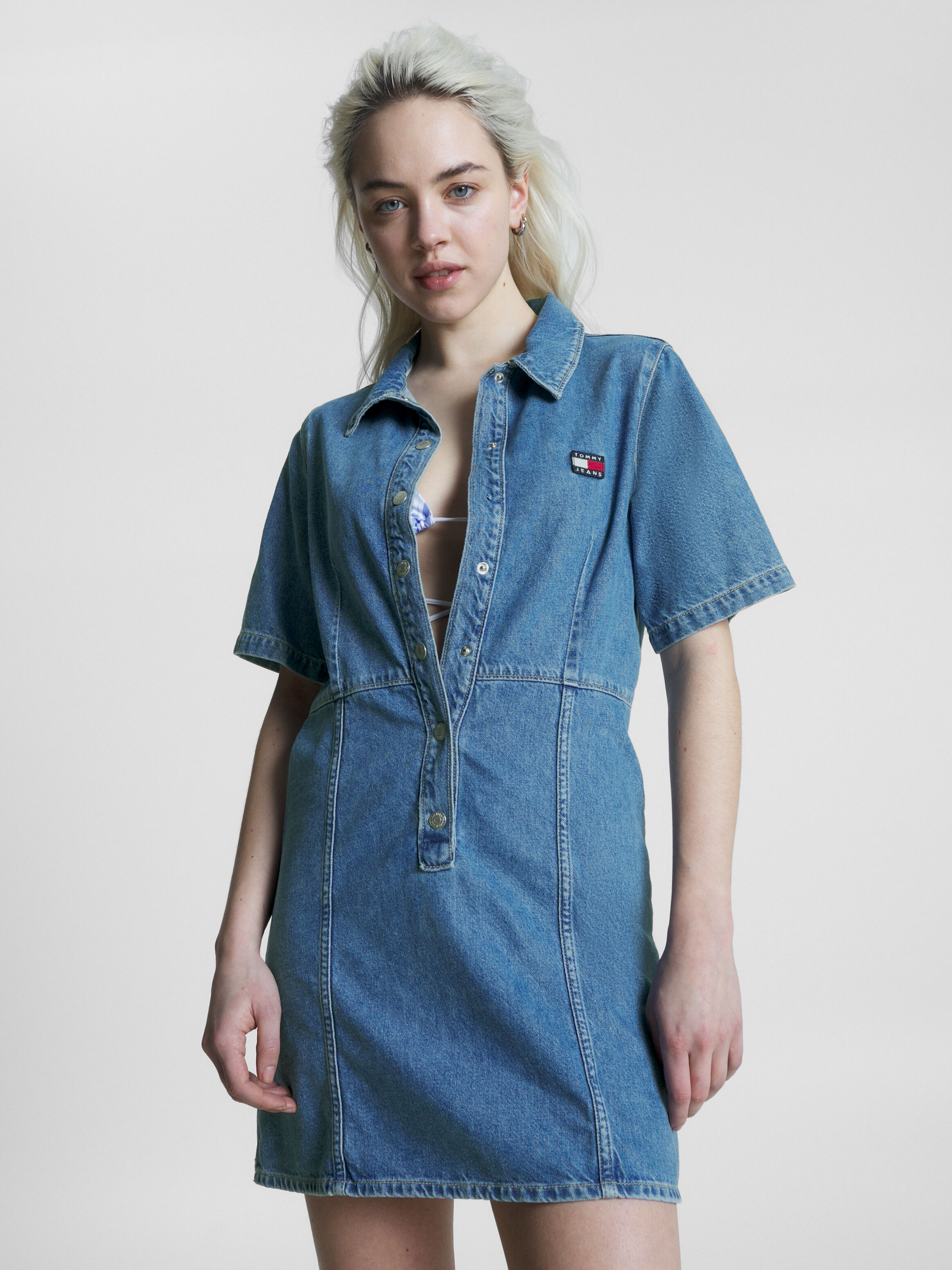 Short sleeve denim hot sale dress
