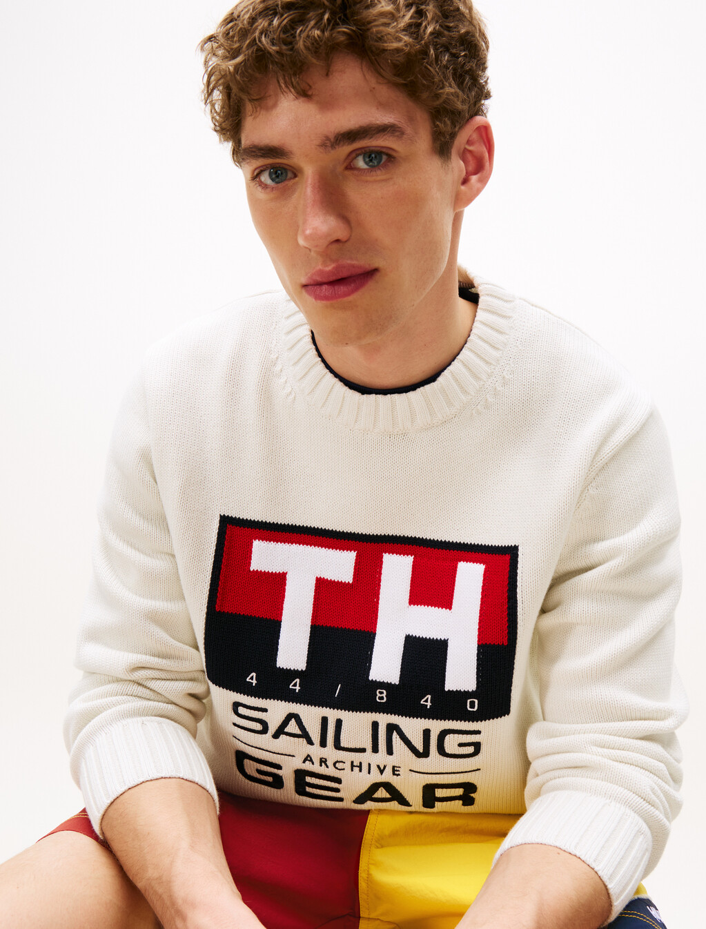 Hilfiger Sailing Rib-Knit Intarsia Logo Jumper, Ivory, hi-res