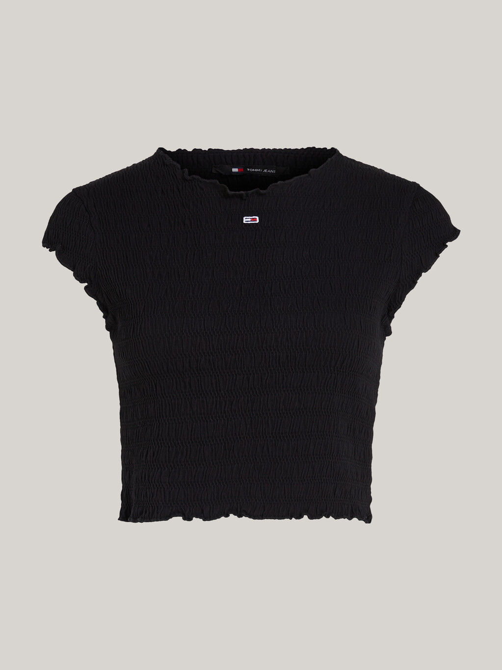 Essential Textured Ruffle Slim Fit T-Shirt, Black, hi-res