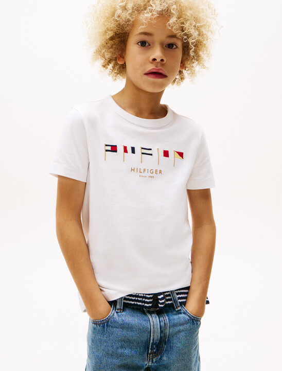 Multi-Flag Embroidery Crew Neck T-Shirt
