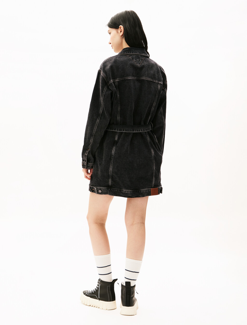 Dark Wash Trucker Dress, Denim Black, hi-res