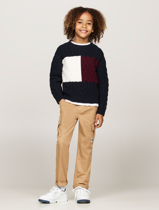 Colour-Blocked Cable Knit Jumper