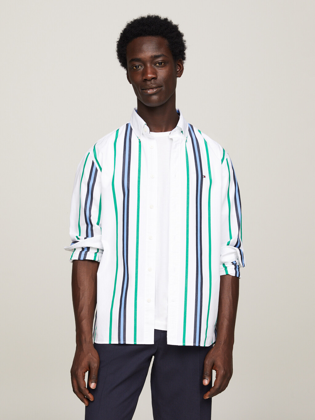 常規版型 Polo 條紋襯衫, Olympic Green / Multi, hi-res