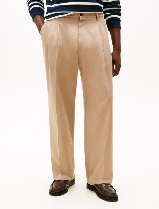 Pleated Twill Wide Leg Trousers