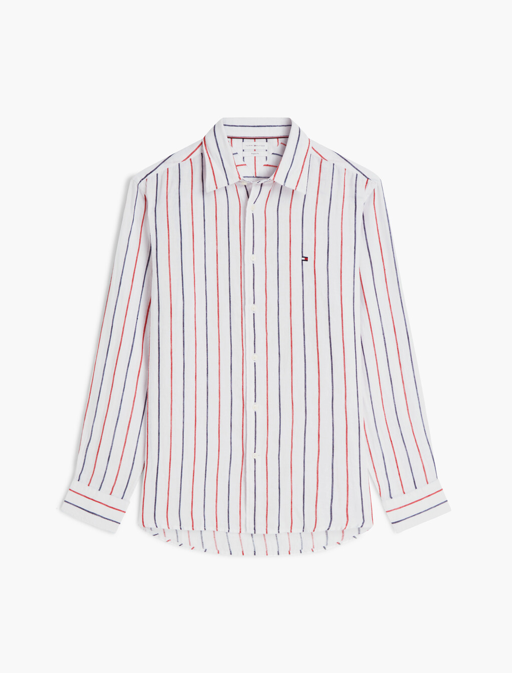 Regular Fit Textured Stripe Pure Linen Shirt, Medium Red / Stripe, hi-res