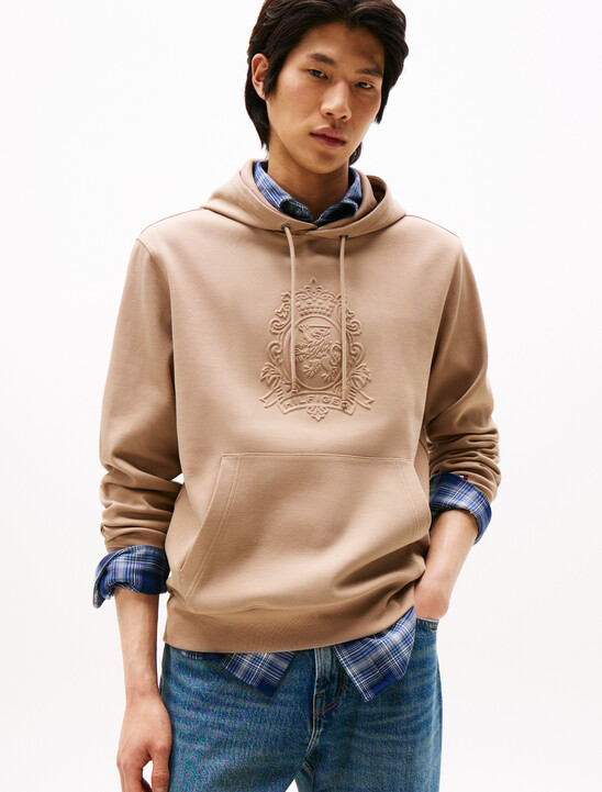 Embossed Crest Cotton Pique Hoodie