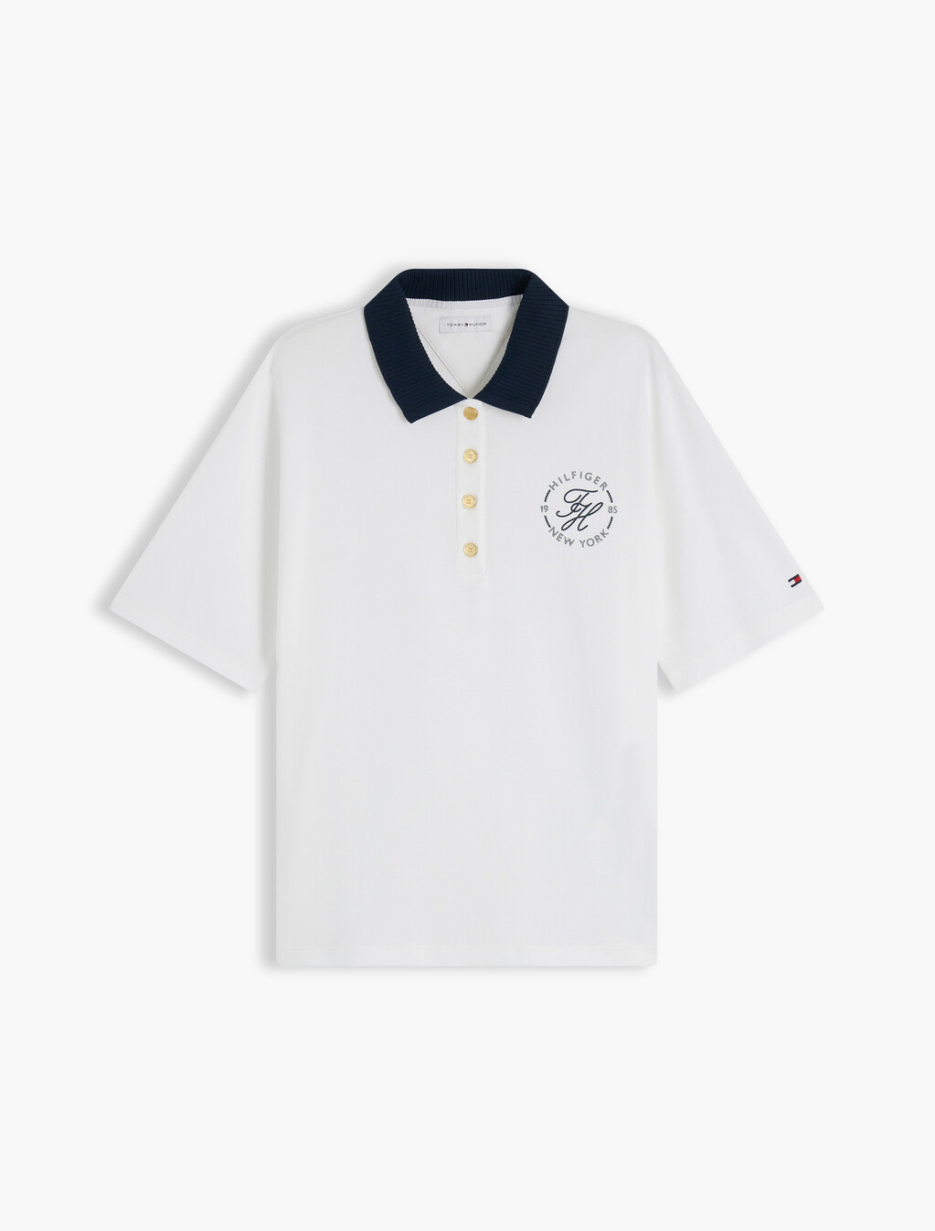 Regular Fit Gold-Tone Button Polo Shirt, Ecru, hi-res