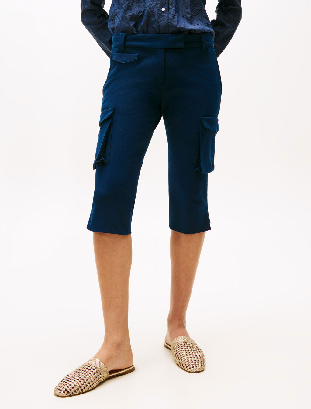 The Runway Collection Slim Cropped Cargo Trousers, Dark Night Navy, hi-res