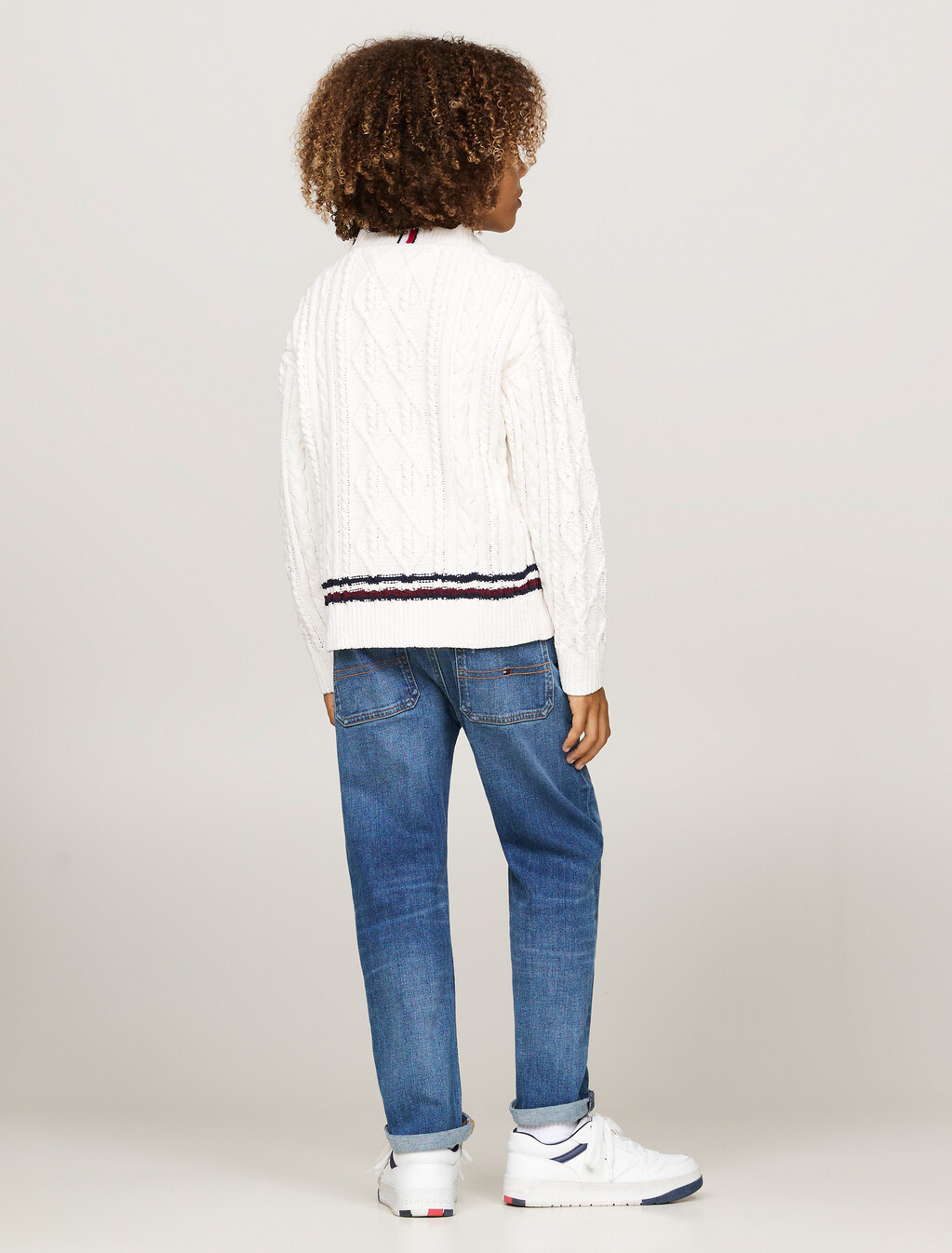 Global Stripe Chenille Cable Knit Jumper, Ivory Petal, hi-res