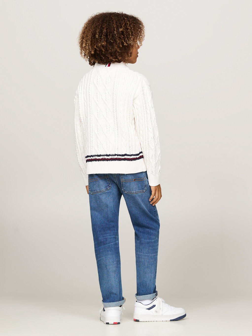 Global Stripe Chenille Cable Knit Jumper, Ivory Petal, hi-res